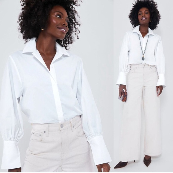 Tuckernuck x India Hicks NEW White Cotton Britwell Button Down Blouse Size M - Picture 1 of 7